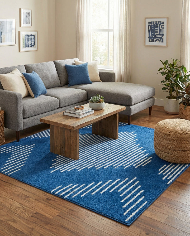Seychelles Stripes Collection Area Rug - Mahe (Navy Blue) Square Navy Blue  lifestyle 38