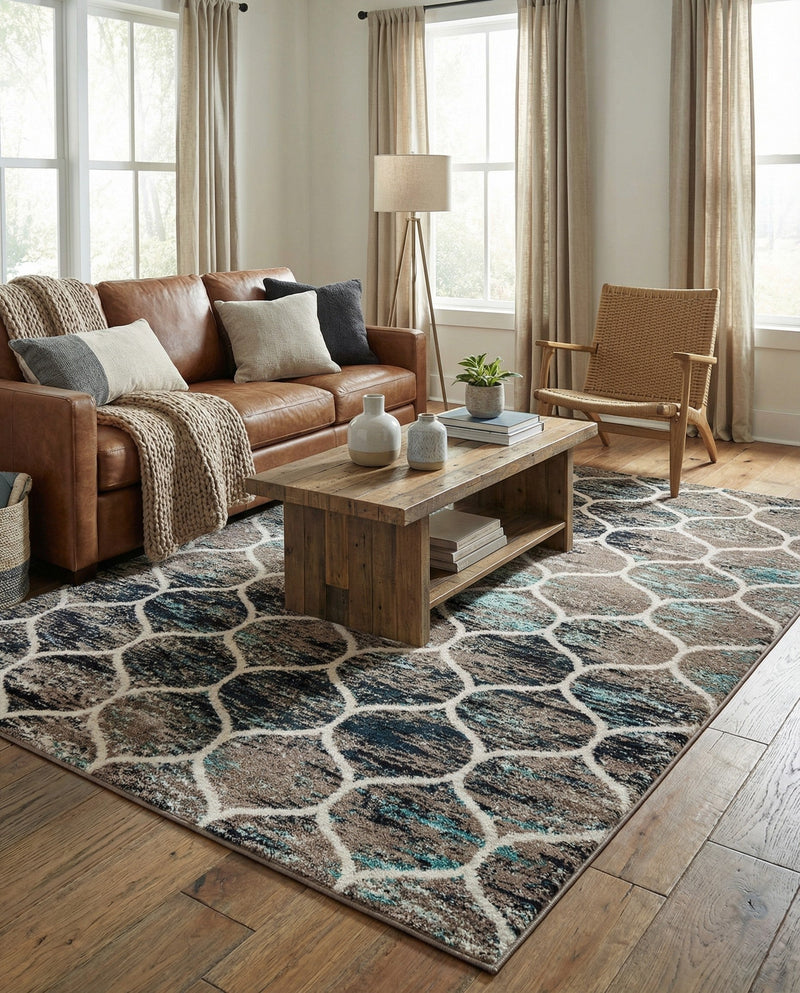 Trellis Mosaic Collection Area Rug -  Pergolatown (Blue Multi) Rectangle Blue Multi  lifestyle 9
