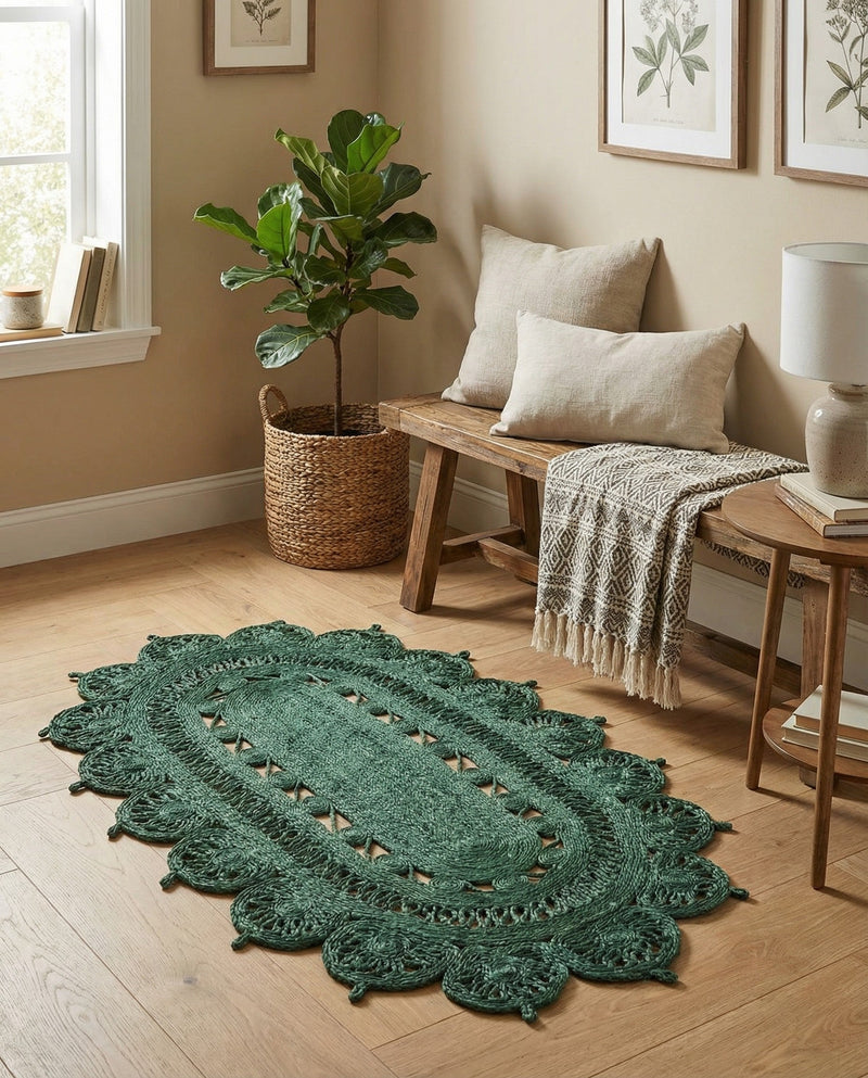 Woven Seaside Jute Collection Area Rug - Coastalhaven (Hunter Green) Oval Hunter Green  lifestyle 23