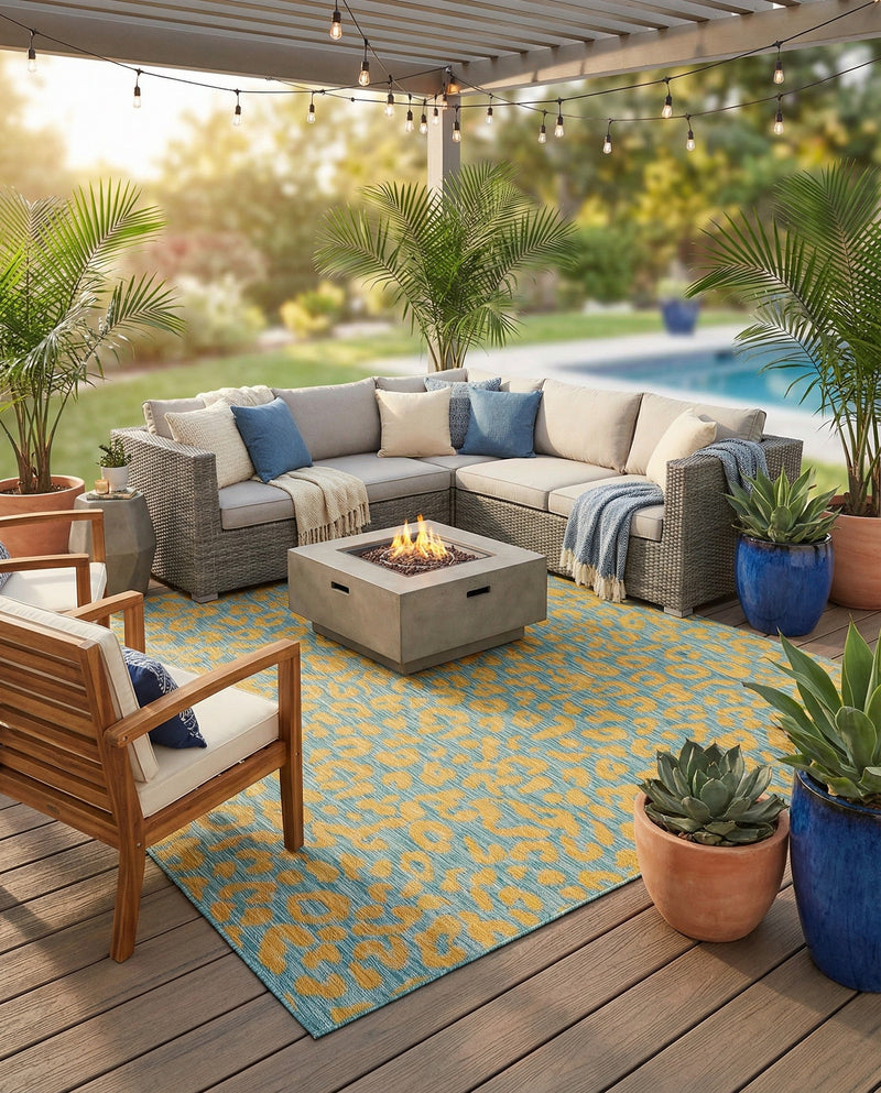 Savannah Escape Collection Area Rug -  Amazon (Blue Yellow) Square Blue Yellow  lifestyle 43