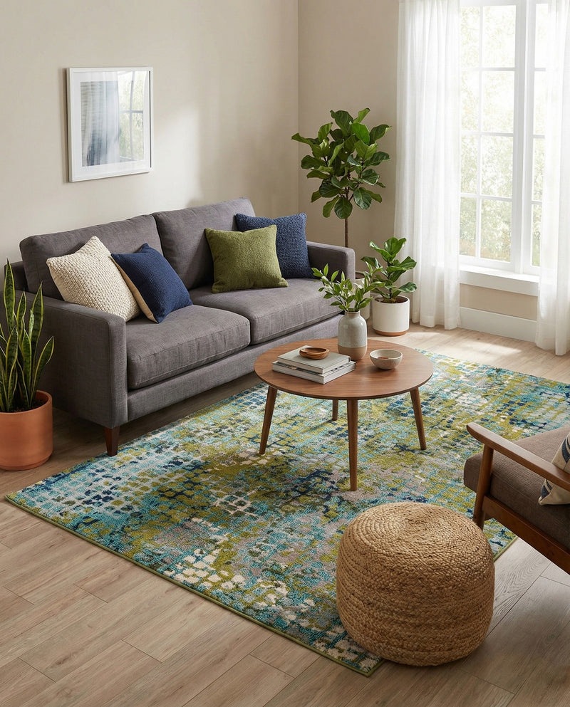 Chromatic Oasis Collection Area Rug -  Tropic Rectangle Blue Green  lifestyle 18