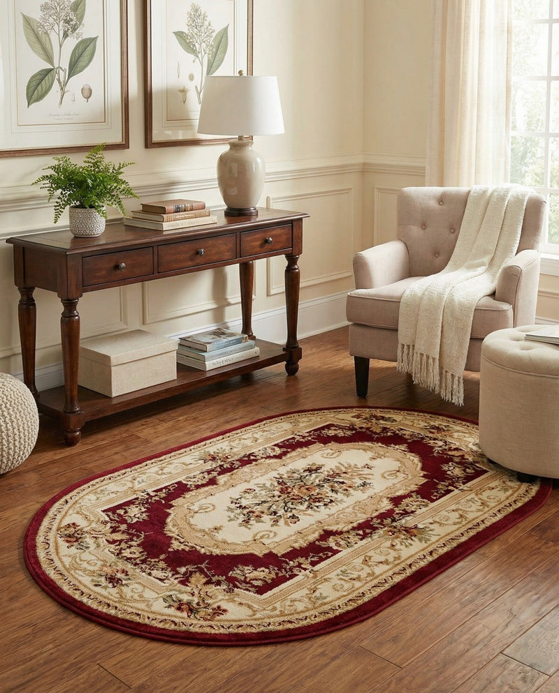 Versailles Elegance Collection Area Rug -  Louveciennes (Red) Oval Red  lifestyle 49