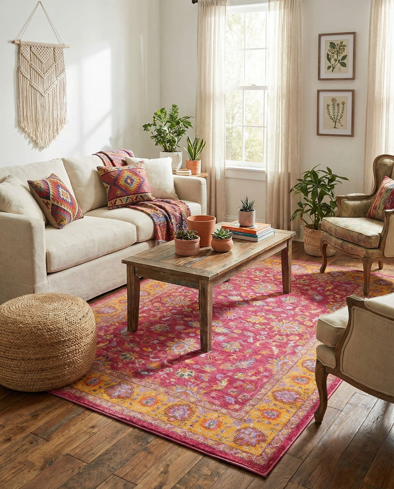 Casablanca Tapestry Collection Area Rug -  Marrakech (Berry Pink) Rectangle Berry Pink  lifestyle 3