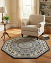 Persian Elegance Collection Area Rug -  Hamedan (Navy Blue) Octagon Navy Blue  lifestyle 70