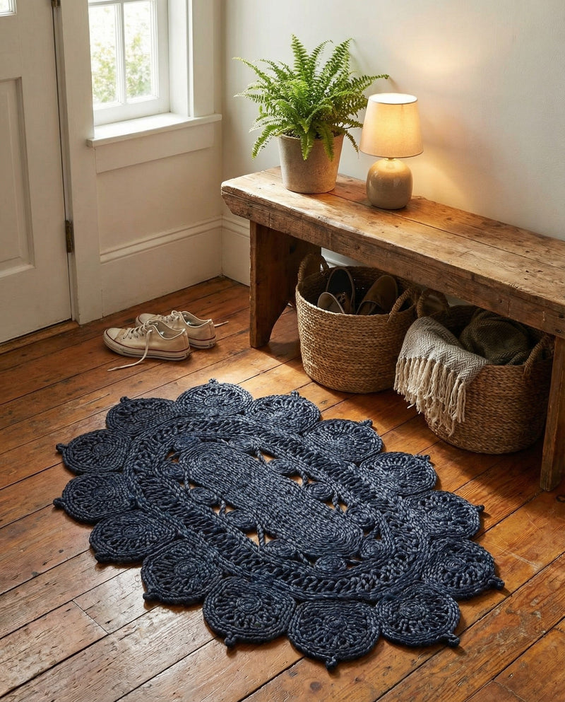 Woven Seaside Jute Collection Area Rug - Coastalhaven (Navy Blue) Oval Navy Blue  lifestyle 8