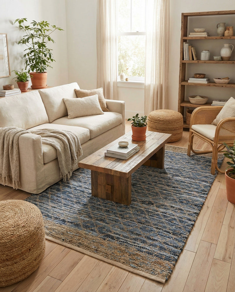 Tulum Trellis Collection Area Rug - Shoreline Rectangle Denim blue  lifestyle 45