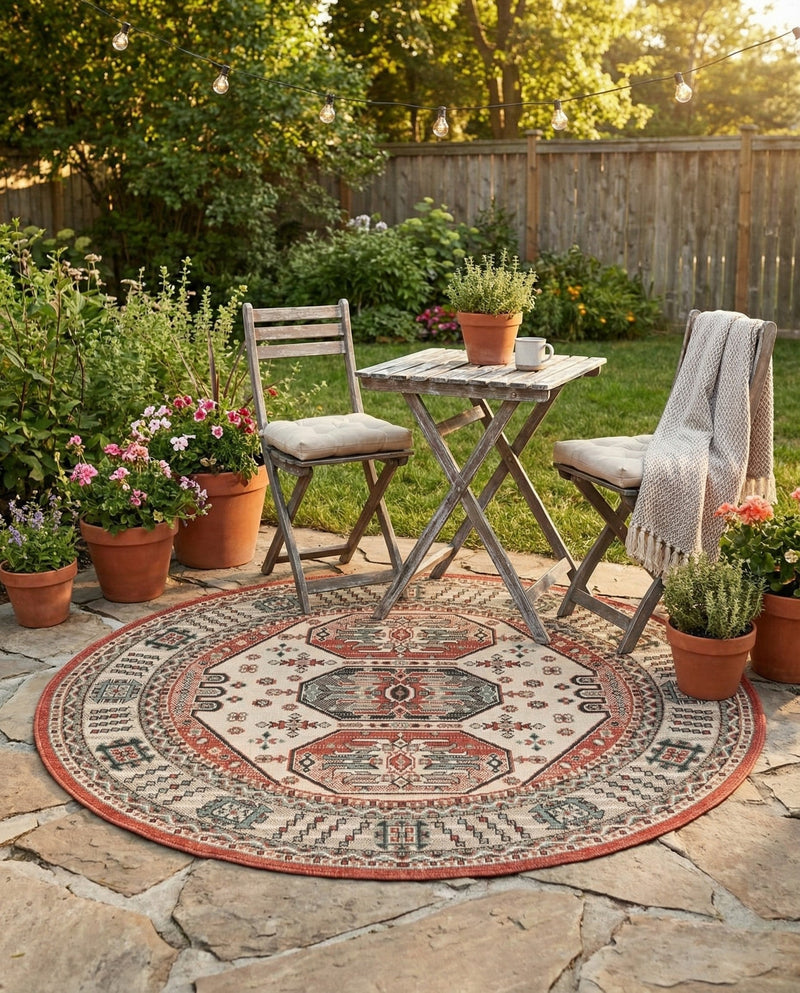 Patio Heritage Collection Area Rug - Veranda Round Multi  lifestyle 19