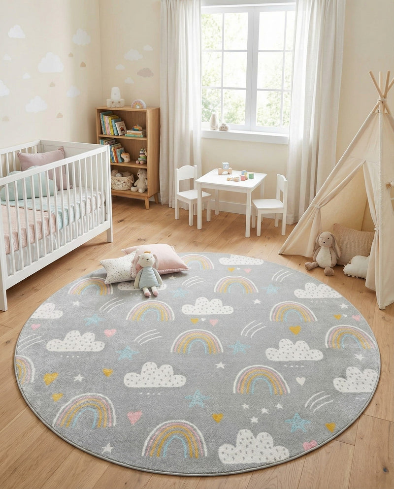 Wonder Tykes Collection Area Rug -  Pixel Round Gray  lifestyle 47