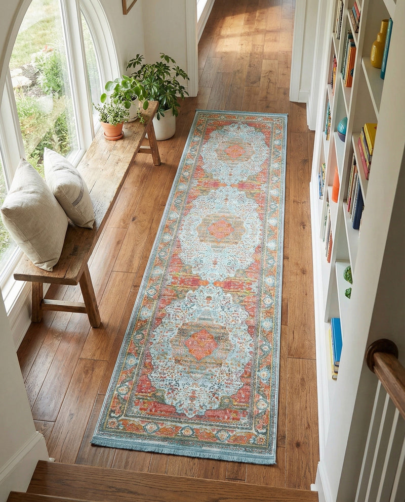 Caribbean Breeze Collection Area Rug -  Floriana Runner Light Blue  lifestyle 67