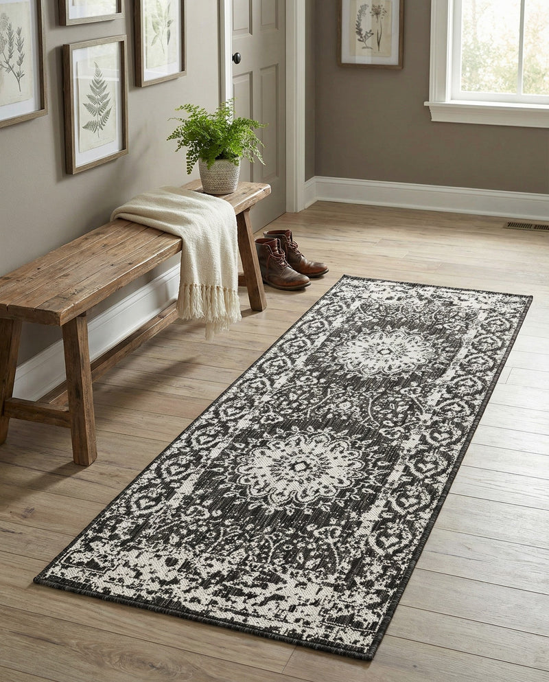 Patio Heritage Collection Area Rug -  Lafayette (Black and White) Runner Black and White  lifestyle 65
