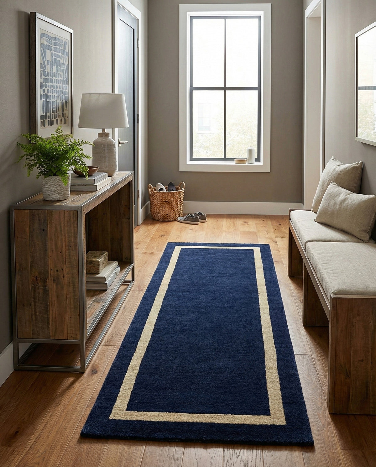 Savannah Borders Wool Collection Area Rug - Chatham Runner Cobalt Blue  lifestyle 152