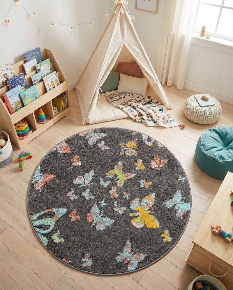 Wonder Tykes Collection Area Rug -  Carnival Round Charcoal Gray  lifestyle 27