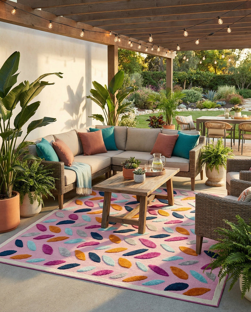 Bahama Breeze Outdoor Collection Area Rug - Nassau Rectangle Pink  lifestyle 25
