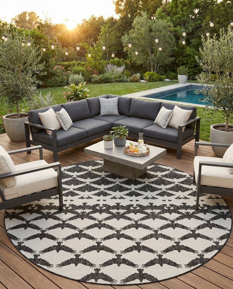 Urban Terrace Collection Area Rug -  Gramercy Round Black and White  lifestyle 33