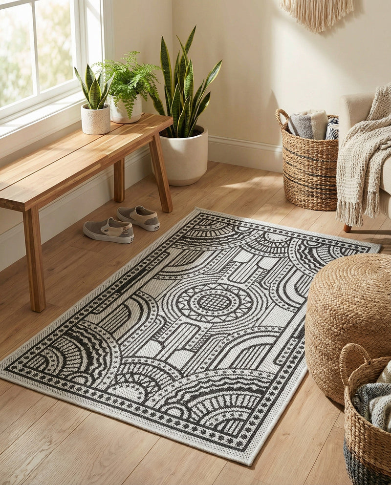 Patio Heritage Collection Area Rug -  Asheville Rectangle White and Black  lifestyle 20