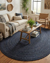 Woven Seaside Jute Collection Area Rug - Savannah (Navy Blue) Oval Navy Blue  lifestyle 50