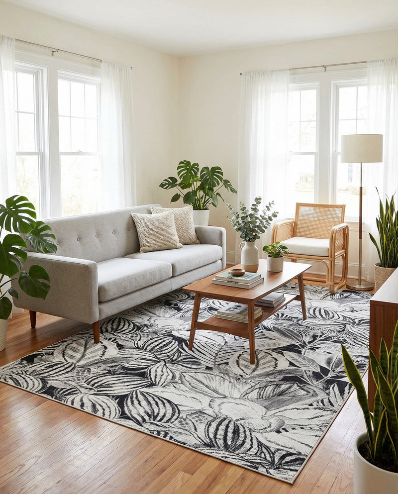 Meadow Breeze Collection Area Rug -  Bluebell Rectangle Charcoal  lifestyle 12