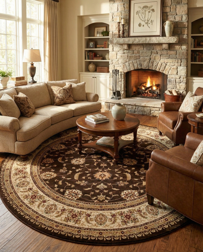 Jaipur Elegance Collection Area Rug -  Nahargarh (Brown) Round Brown  lifestyle 91