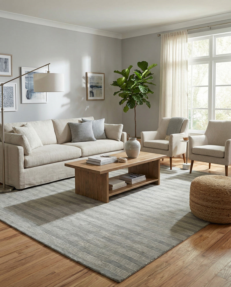 Hampton Stripes Wool Collection Area Rug - Montauk Rectangle Earl Gray  lifestyle 16
