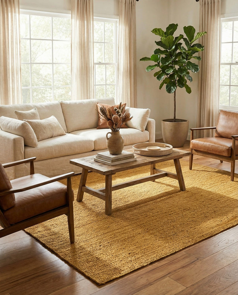 Woven Seaside Jute Collection Area Rug - Savannah (Yellow) Rectangle Yellow  lifestyle 18