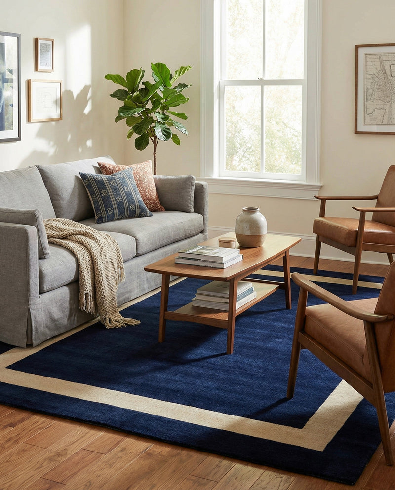 Savannah Borders Wool Collection Area Rug - Chatham Rectangle Cobalt Blue  lifestyle 16
