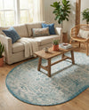 Tribal Terrace Treasures Collection Area Rug - Mayan Marina (Teal) Oval Teal  lifestyle 74