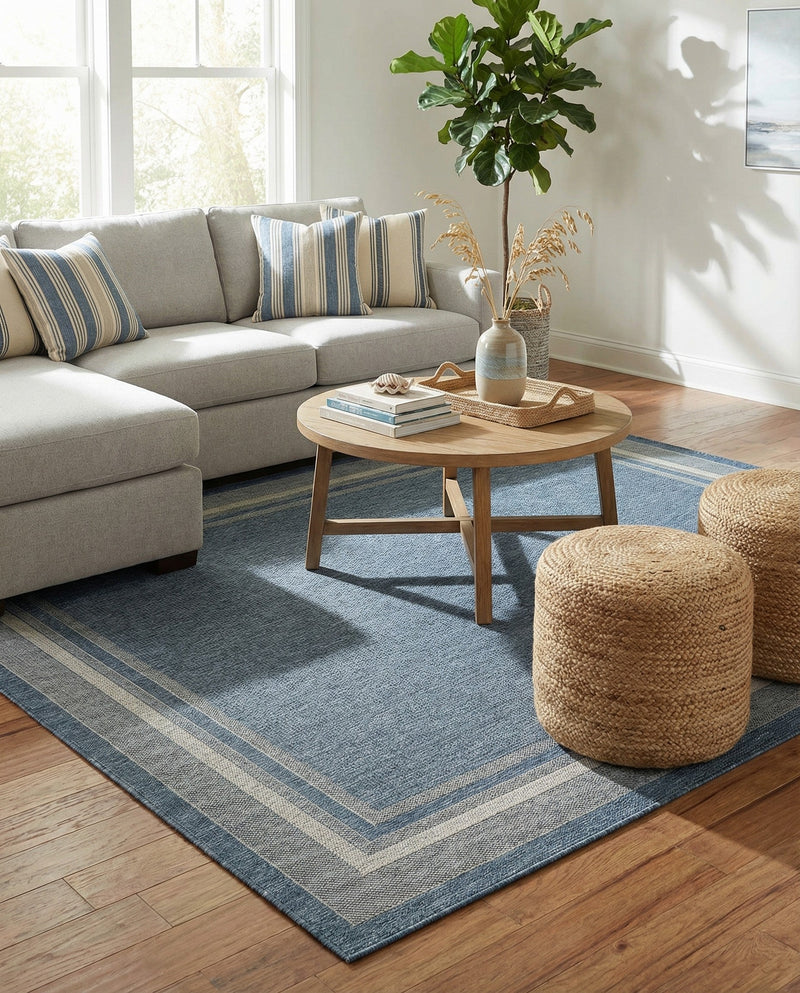Terrace Fringe Collection Area Rug - Veranda (Blue) Rectangle Blue  lifestyle 27