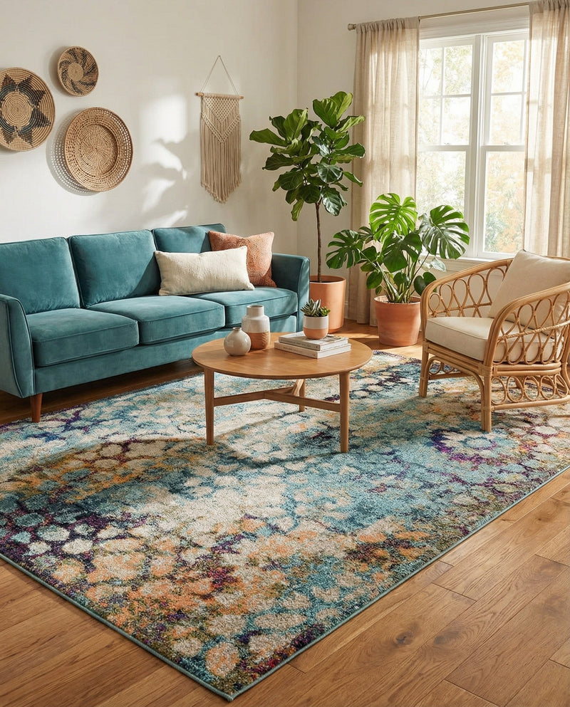 Venetian Tapestry Collection Area Rug - Murano Rectangle Blue  lifestyle 37