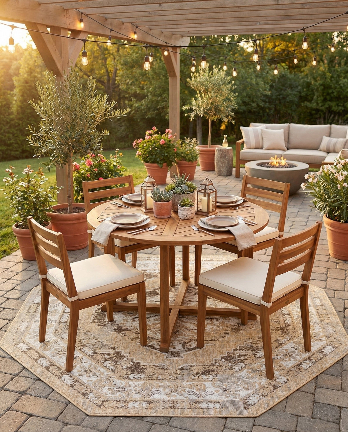 Patio Heritage Collection Area Rug -  Augusta (Natural) Octagon Natural  lifestyle 82