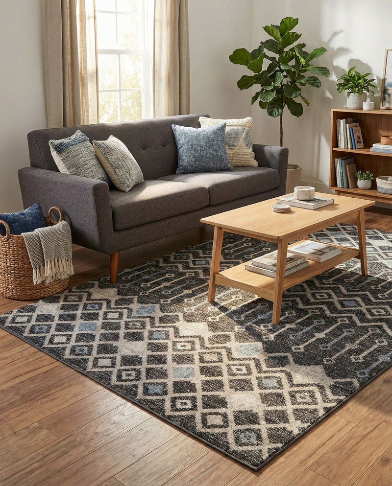 Geo Garden Lattice Collection Area Rug -  Andalusia Rectangle Charcoal Gray  lifestyle 18