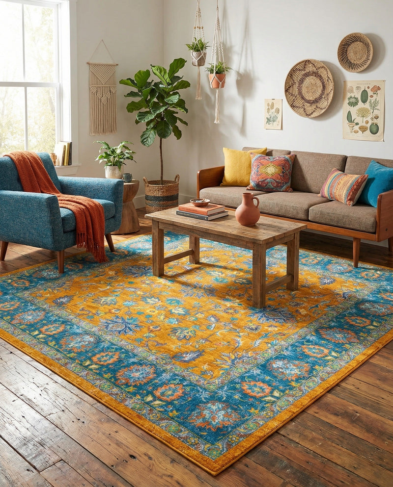 Casablanca Tapestry Collection Area Rug -  Marrakech (Sunshine Yellow) Square Sunshine Yellow  lifestyle 44
