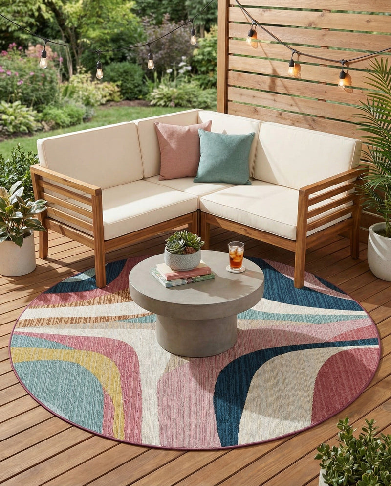 Urban Terrace Collection Area Rug - Venice Round Multi  lifestyle 64