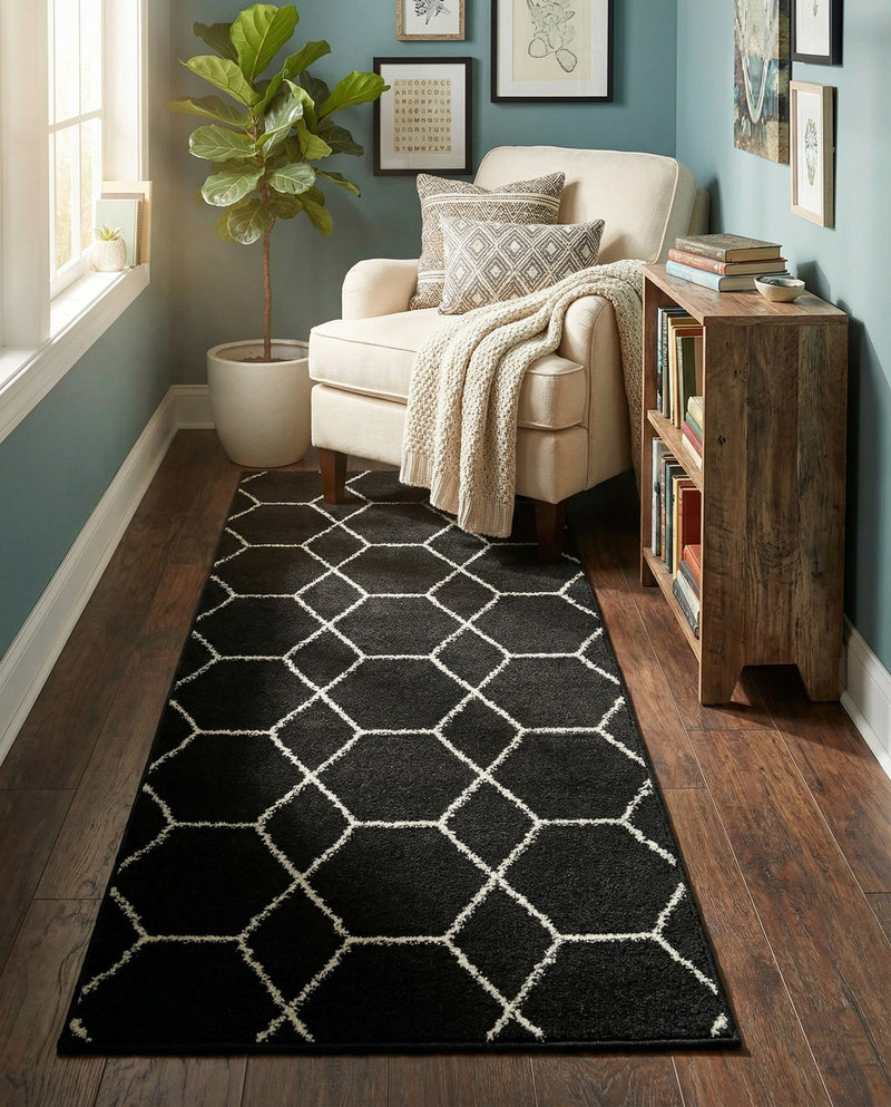 Trellis Mosaic Collection Area Rug - Arborville (Black) Runner Black  lifestyle 68