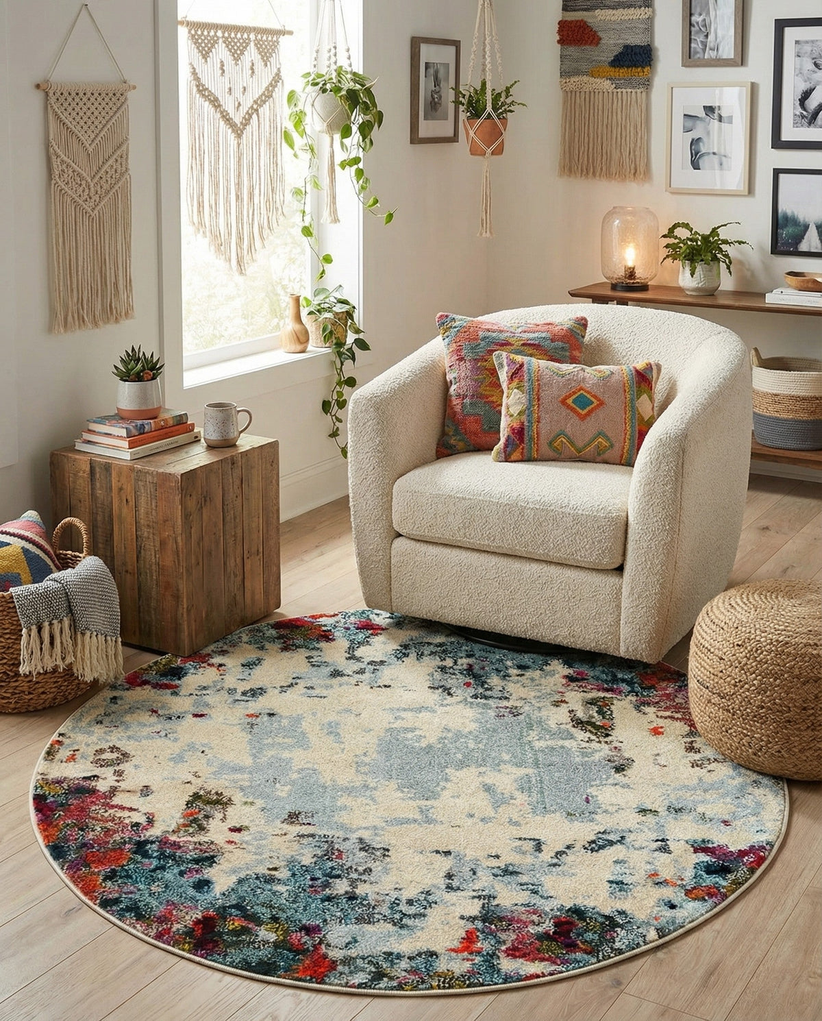 Chromatic Oasis Collection Area Rug -  Blush Round Multi  lifestyle 93