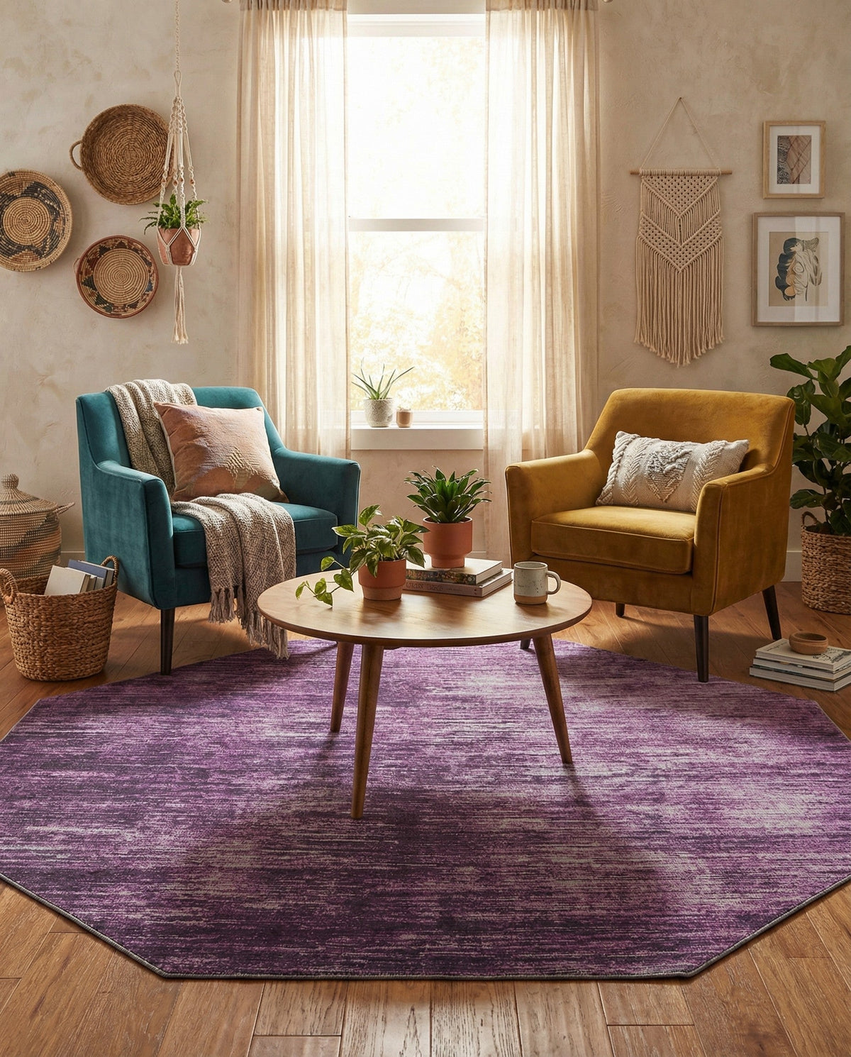 Sahara Essence Collection Area Rug - Oasis (Purple) Octagon Purple  lifestyle 88