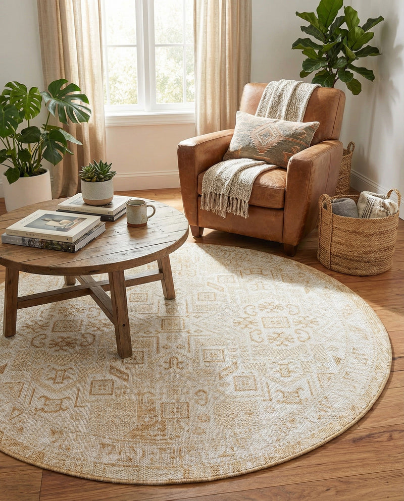 Tribal Terrace Treasures Collection Area Rug - Mayan Marina (Natural) Round Natural  lifestyle 24