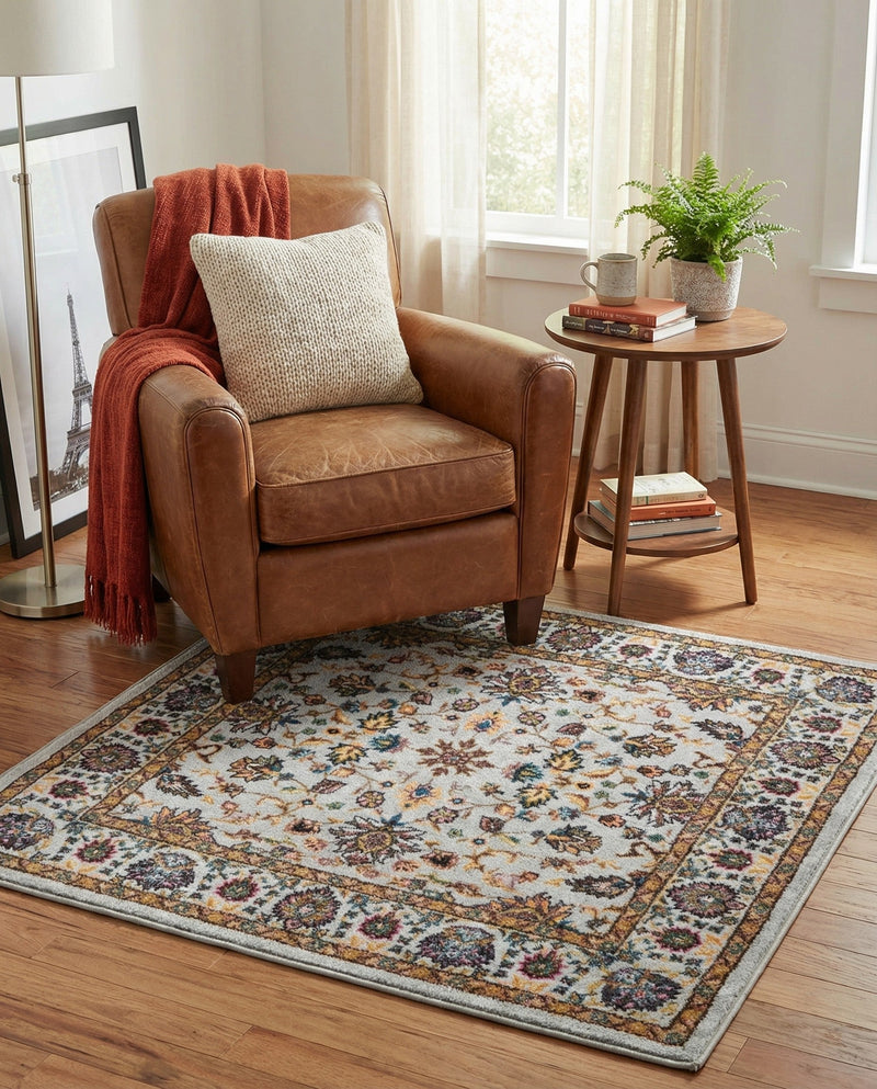 Casablanca Tapestry Collection Area Rug -  Marrakech (Cloud Gray) Square Cloud Gray  lifestyle 40