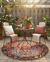 Patio Heritage Collection Area Rug -  Garden Round Rust Red and Blue  lifestyle 78