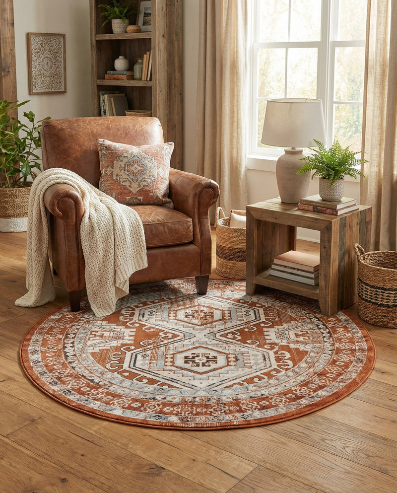 Savannah Elegance Collection Area Rug -  Tybee (Terracotta) Round Terracotta  lifestyle 43