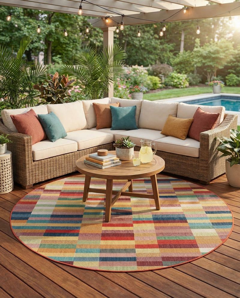 Coastal Terrace Collection Area Rug -  Harbor Round Multi  lifestyle 39