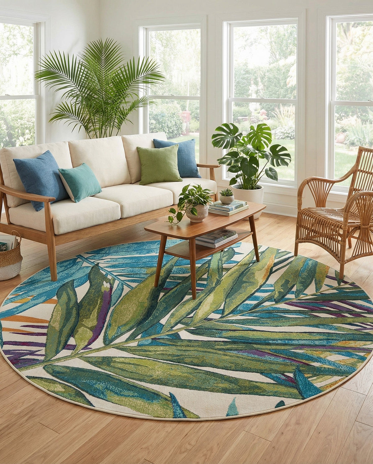 Seaside Blooms Collection Area Rug -  Arcadia Round Multi  lifestyle 104