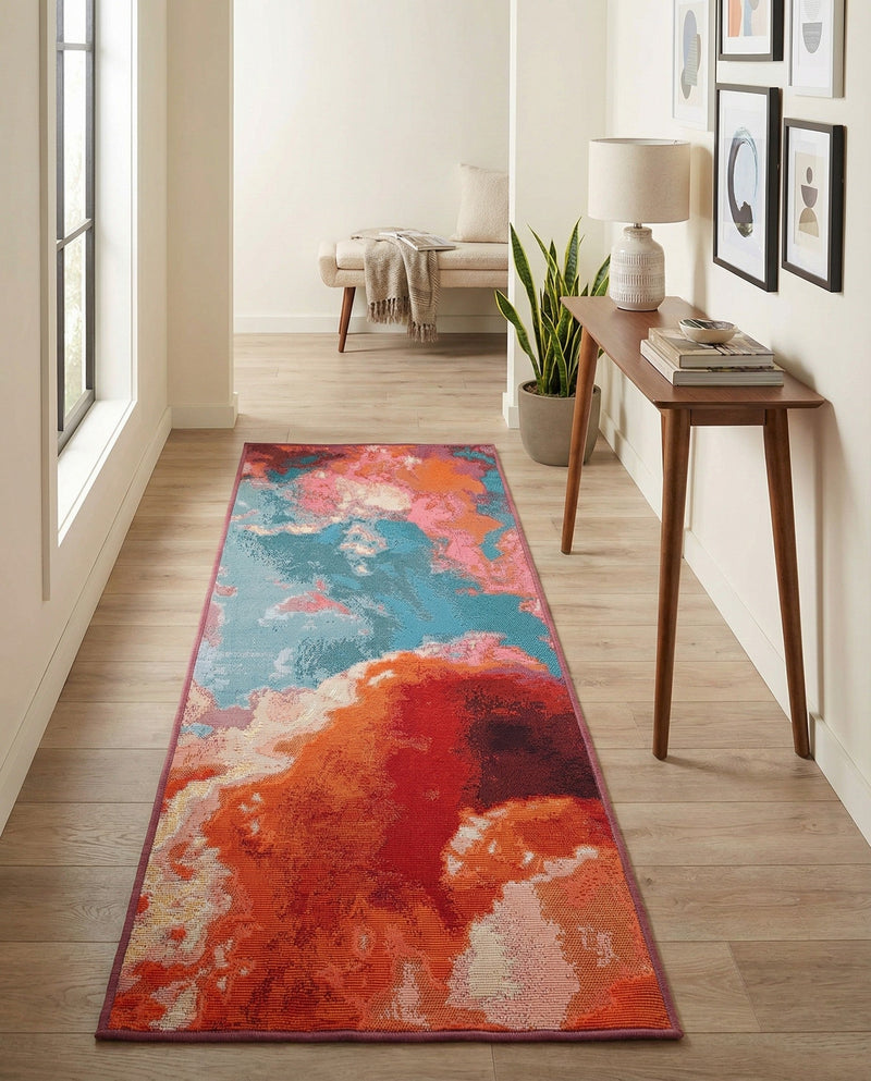 Urban Terrace Collection Area Rug -  Patio Runner Gray and Pink  lifestyle 62