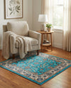 Casablanca Tapestry Collection Area Rug -  Marrakech (Arctic Aqua Blue) Square Arctic Aqua Blue  lifestyle 26
