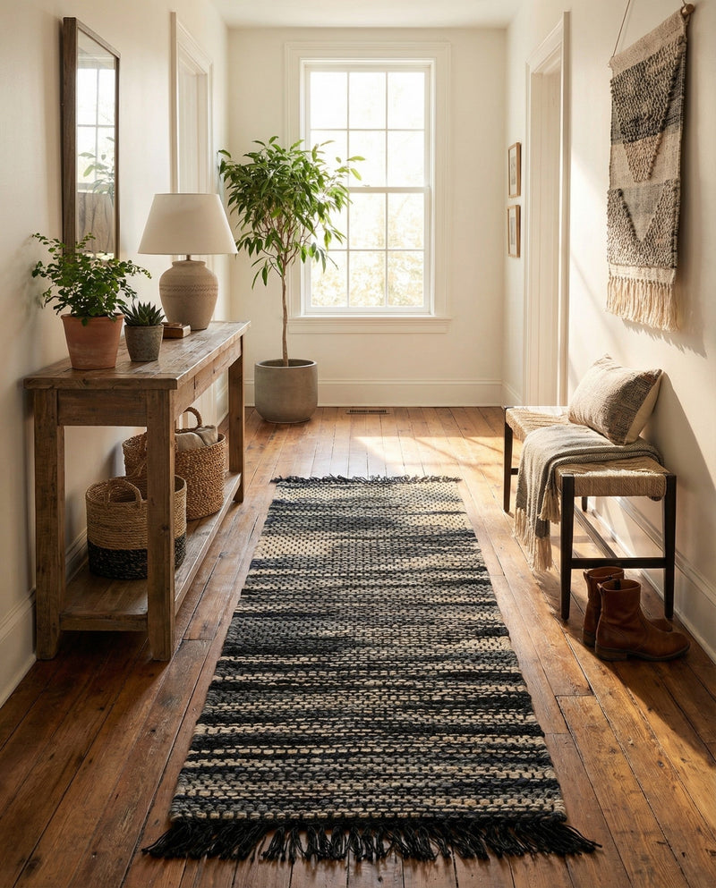 Savannah Jute Collection Area Rug - Nantucket Runner Navy Blue and Ivory  lifestyle 75
