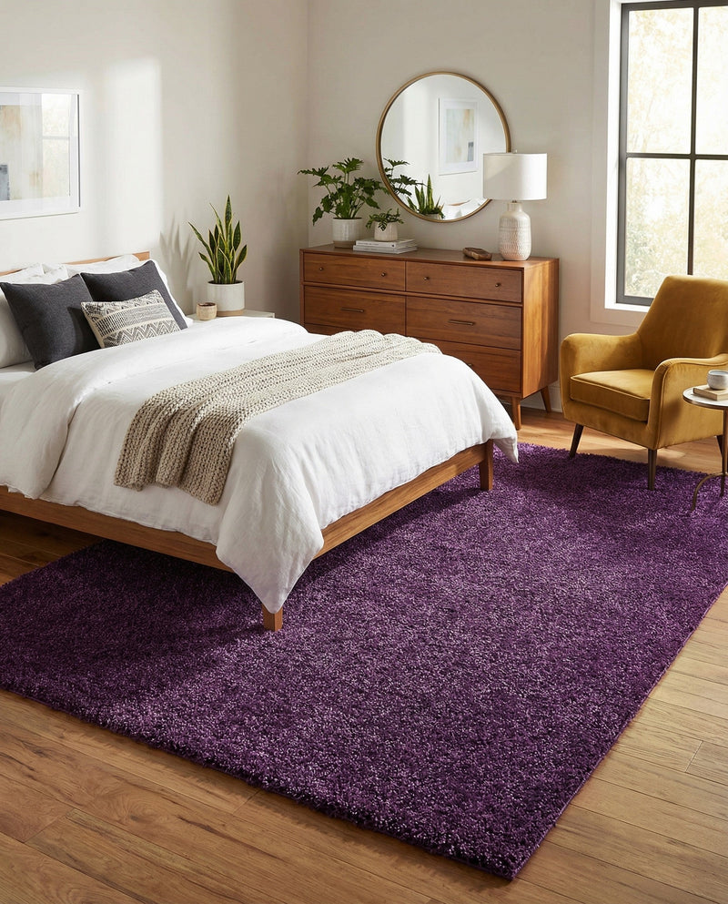 Solid Shag Seaside Collection Area Rug - Azure Cove (Violet) Rectangle Violet  lifestyle 6