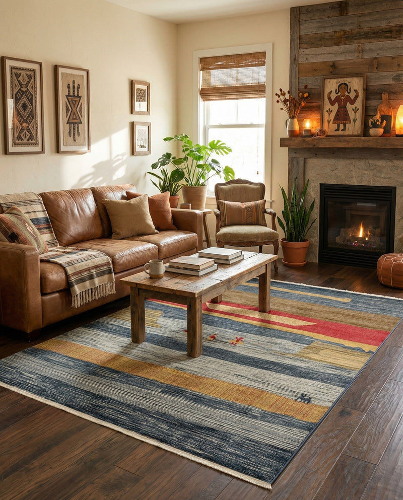 Zagros Oasis Collection Area Rug -  Lordegan Rectangle Blue  lifestyle 15
