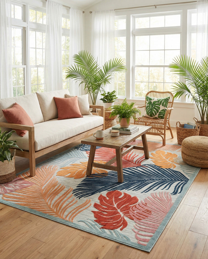 Seaside Blooms Collection Area Rug -  Tranquil Rectangle Multi  lifestyle 34