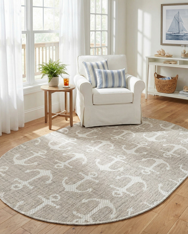 Seaside Haven Rugs Collection Area Rug - Sapphire (Gray) Oval Gray  lifestyle 56