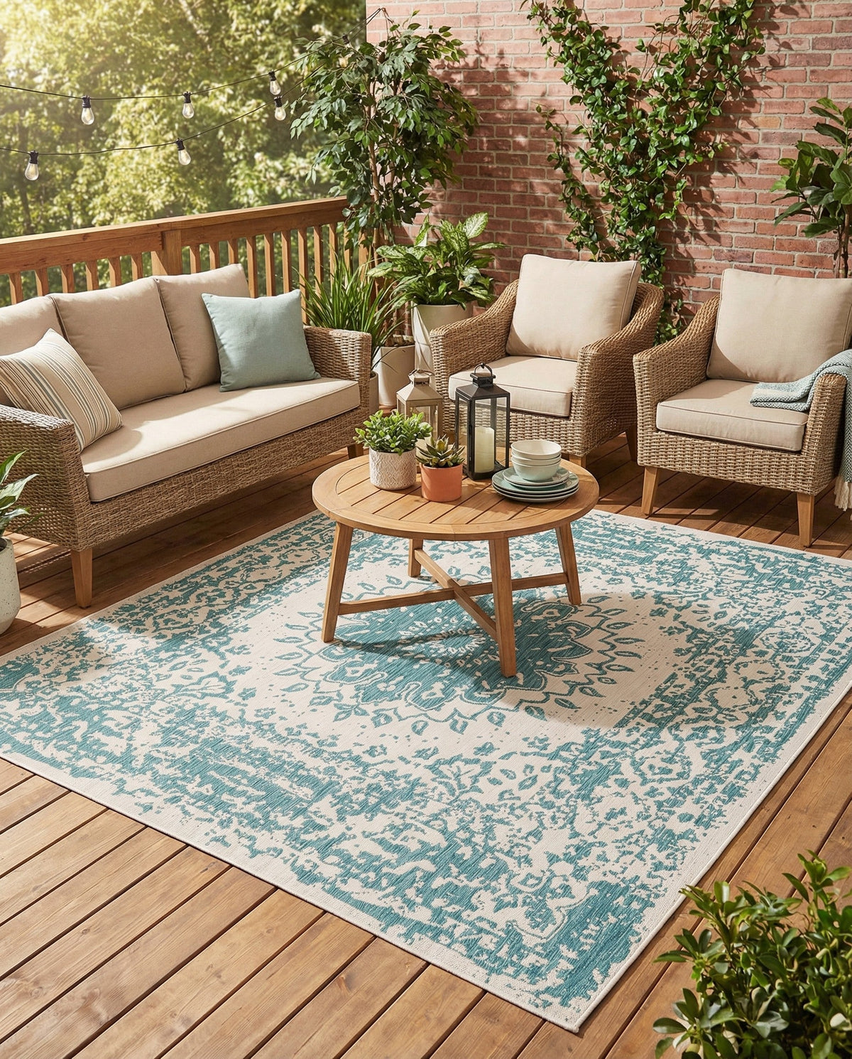 Patio Heritage Collection Area Rug -  Lafayette (Aqua) Square Aqua  lifestyle 70