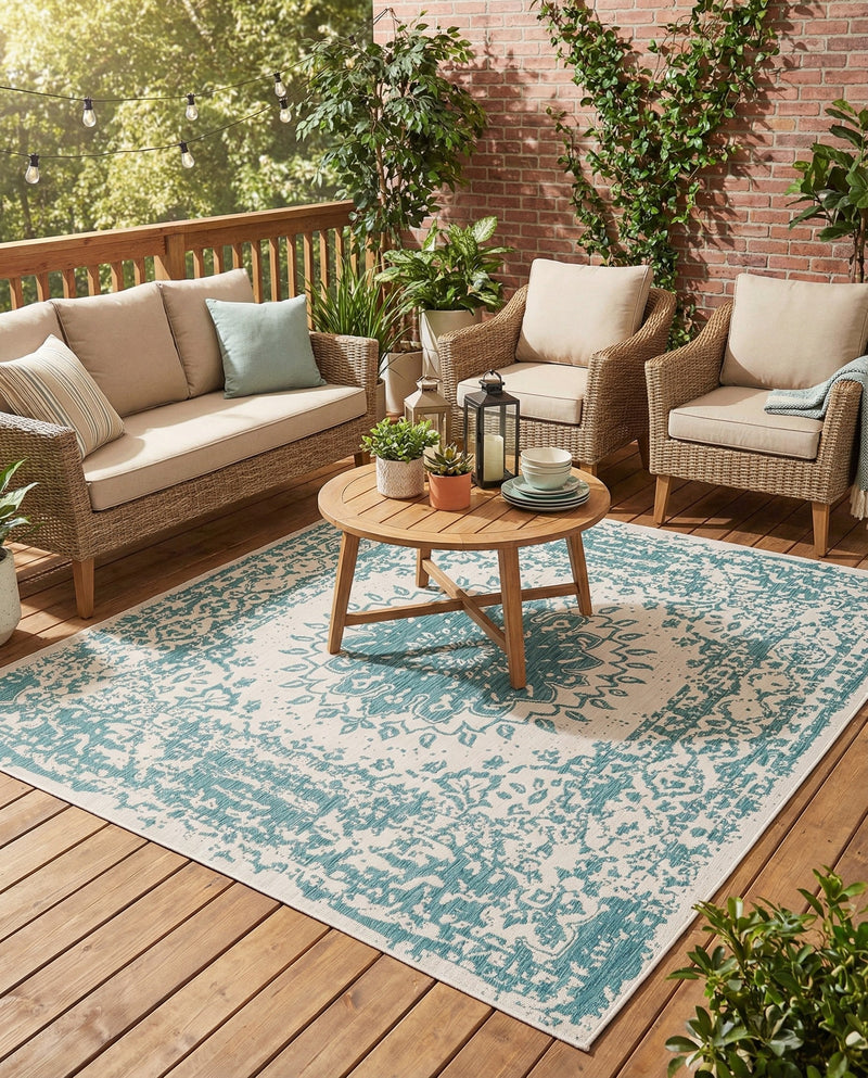 Patio Heritage Collection Area Rug -  Lafayette (Aqua) Square Aqua  lifestyle 70